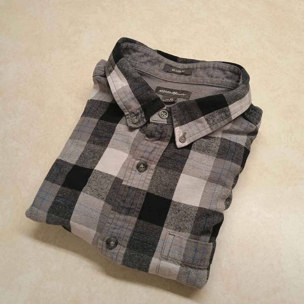 Eddie Bauer Black and Gray Casual Button Down Shirt